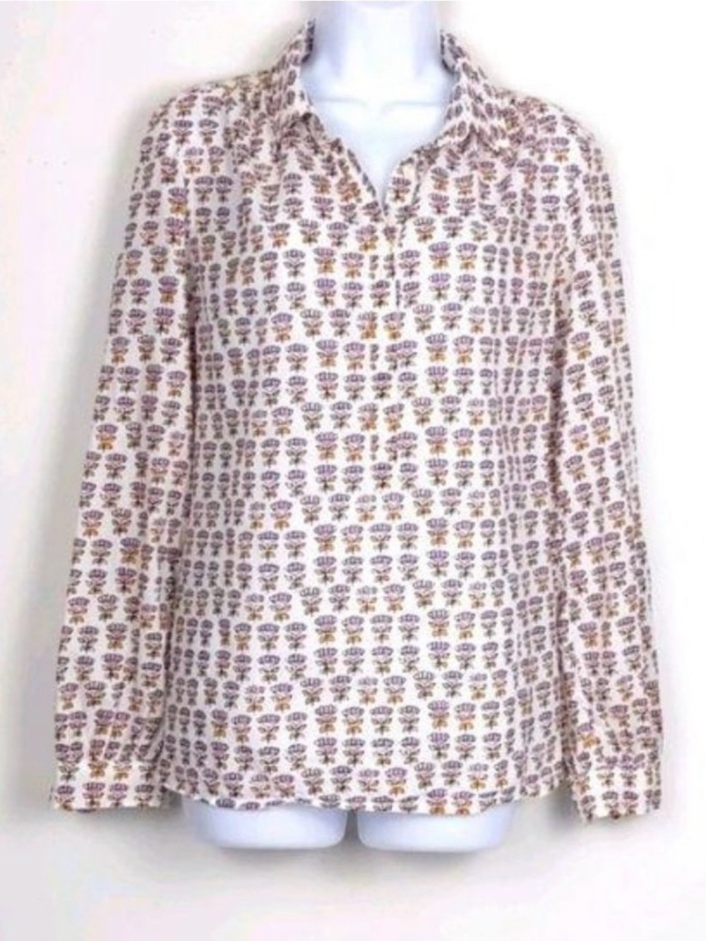 J. Crew Cream Floral Print Button-Up Blouse